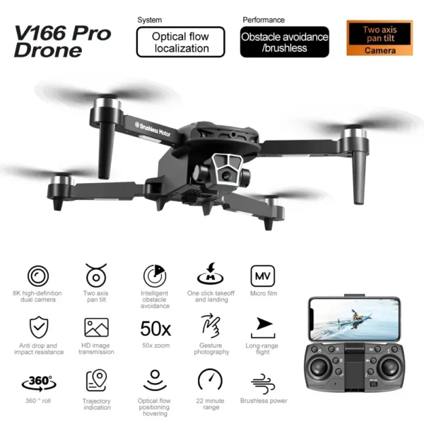V166 drone with 8K 4K dual cameras Obstacle avoidance optical positioning foldable Wifi Fpv Brushless RC Dron Quadcopter Toy - Image 4