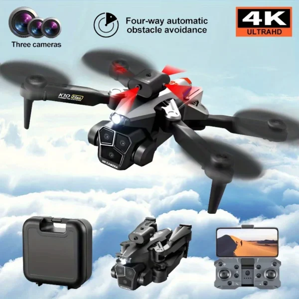 2 Batteries K10 MAX: 3 Camera Remote Control Drone with SD Three ESC Camera Optical Flow Positioning 360° Obstacle Avoidance 2.4 - Image 2