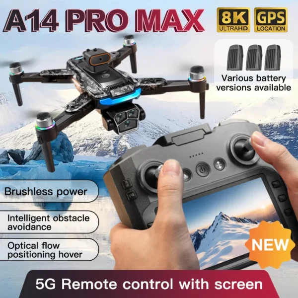 A14 ProMax Drone 8K HD Camera Quadcopter with Screen Remote Control 5G WIFI GPS Aerial Photography Brushless RC Drone For Xiaomi