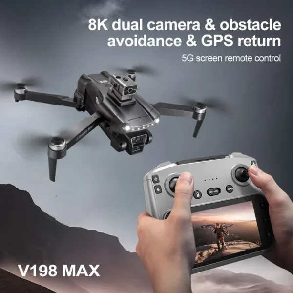 For Xiaomi V198 MAX GPS Drone 8K HD Aerial Photography Dual Camera Brushless Quadrotor Laser Obstacle Avoidance Aerial Optical - Image 2