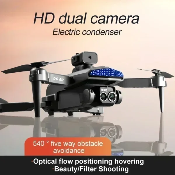 D6 8K HD Professional Drone with Dual Camera Optical Flow Obstacle Avoidance Foldable RC Quadcopter Toy for Beginners - Image 5